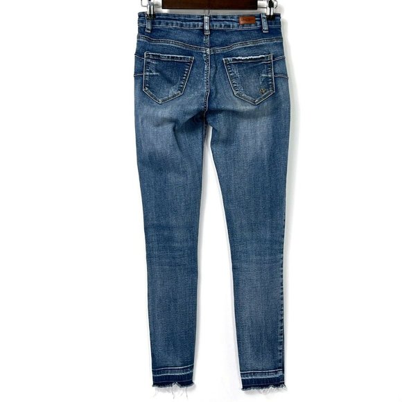 Salvaje Denim Distressed Mid Rise Stretch Denim Skinny Raw Released Hem Jeans 5 - Picture 2 of 10